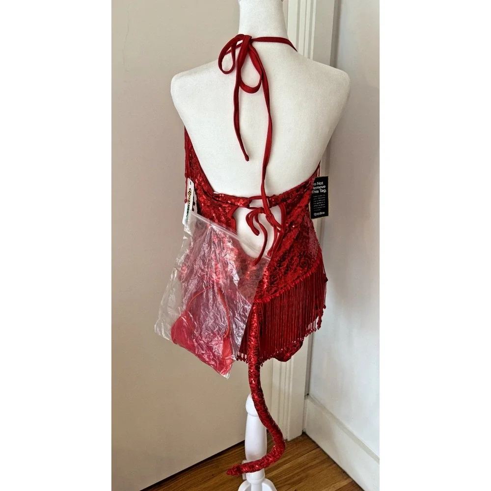 NWT LG Sequined Beaded TIPSY‎ ELVES Sexy Devil Costume Leotard Halloween Party
